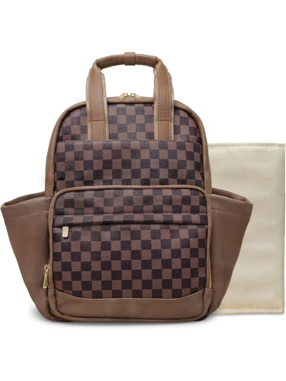 Stylish Checkered Baby Diaper Backpack with Changing Pad - Travel & Daycare